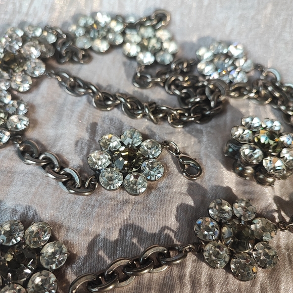 Stunning Oversized Extra Long Dark Silver Tone Rhinestone Necklace Belt Vintage - Picture 15 of 15